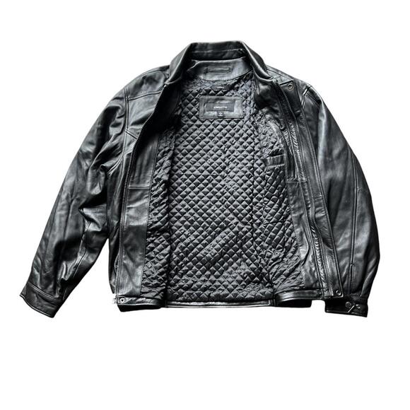 Vintage Y2K Claiborne Mens Black Lambskin Bomber Jacket Large